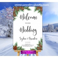 Pine cone Wedding Welcome Sign,Winter Wedding Welcome sign,(119w)